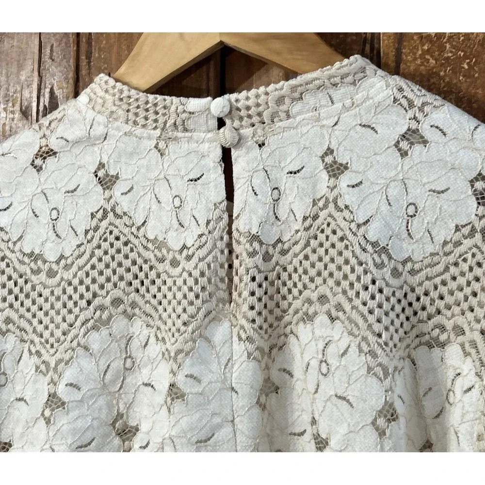 Dolan x Anthropologie Left Coast Mock Neck Long Sleeve Blouse Ivory Lace Small